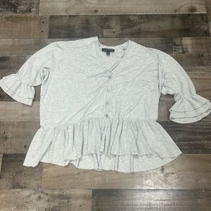 LANE BRYANT WOMEN'S GRAY 3/4 SLEEVE RUFFLE SOFT COMFY CARDIGAN PLUS Sz 18/20